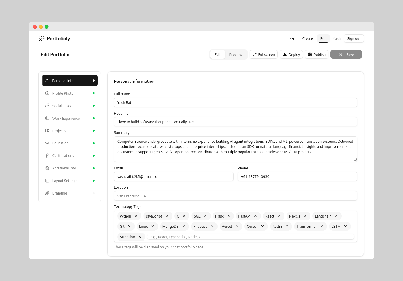 Portfolio template preview 1